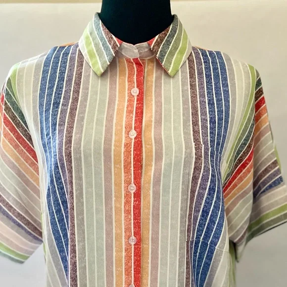Rainbow stripe short sleeves button shirt - Picture 4 of 4